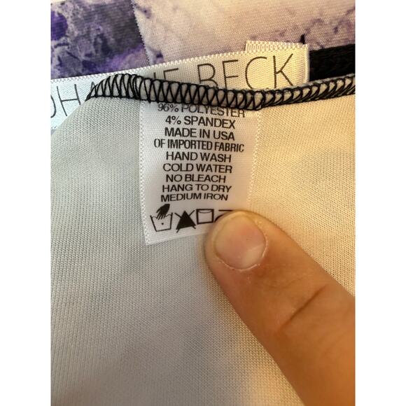 Johanne Beck Purple Blue Orchid Print Stretch Pencil Mini Skirt Size S Made USA - Picture 5 of 5